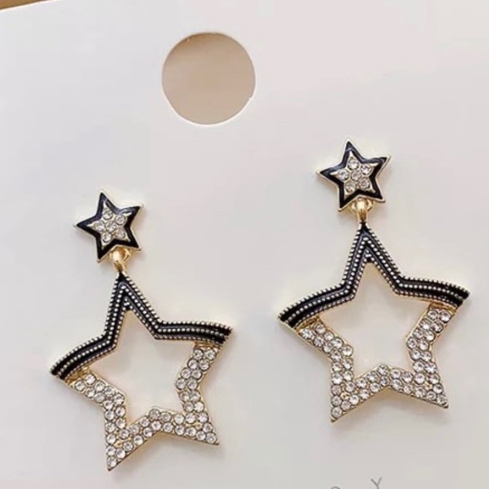 Hollow Star Crystal Stud Drop Earrings